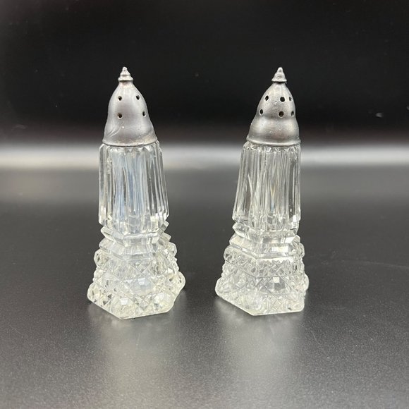 Cut Glass Salt & Pepper Shaker Pewter Toppers - Picture 2 of 14